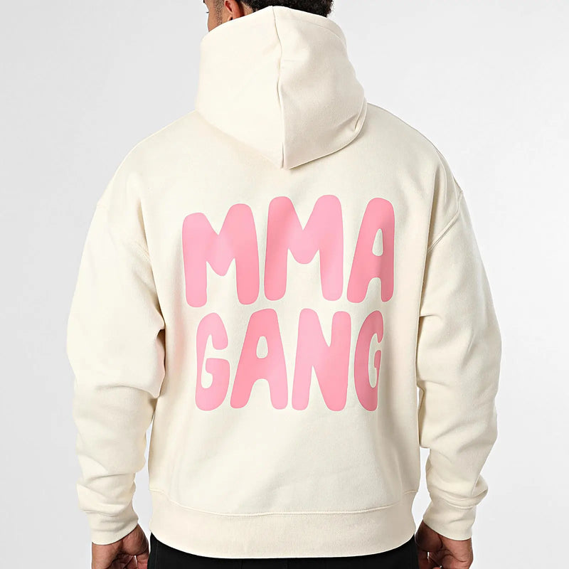 Sweat à capuche blanc avec imprimé MMA Gang rose